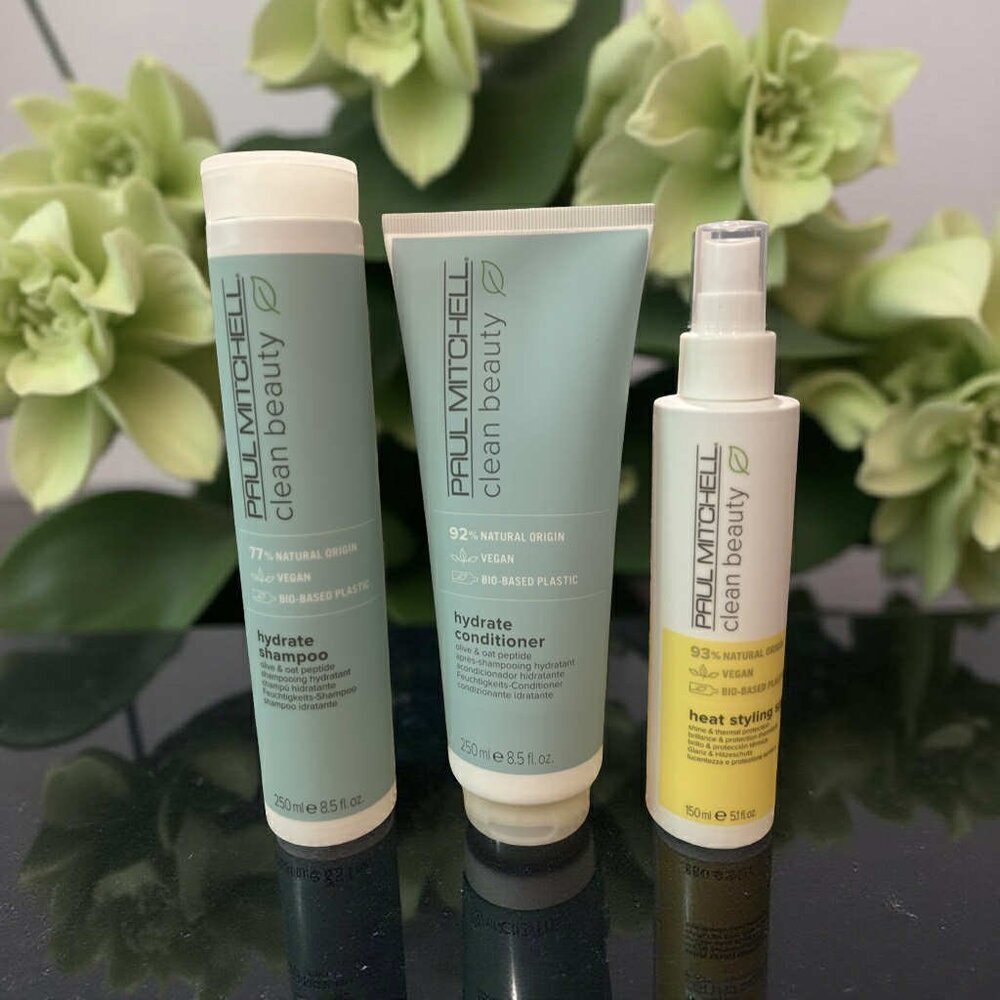 Paul Mitchell Clean Beauty Hydrate Shampoo Conditioner 8.5 oz Heat Styling Spray